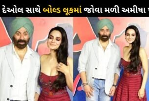 Ameesha Patel was seen in a sleeveless gown with Sunny Deol